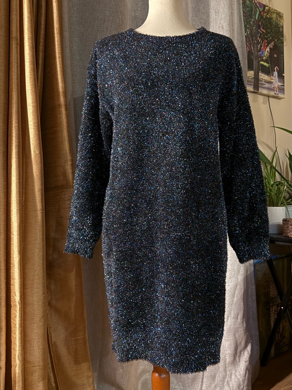 Banana Republic Blue/Teal Tinsel Mini Sweater Dress